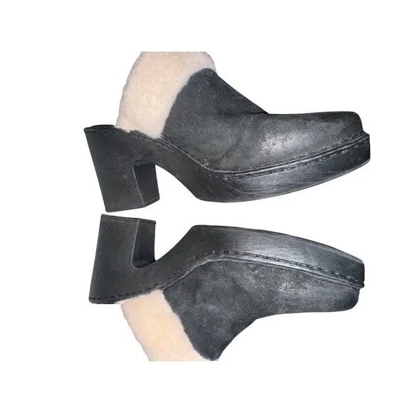 Born Shearling Lined Black Suede Platform Heel Mules Women's Size 11 - Picture 3 of 8